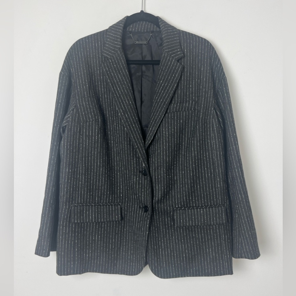 NEW Trina Turk Size 12 Dark Gray‎ Pinstripe 2-Button Single Breasted Blazer